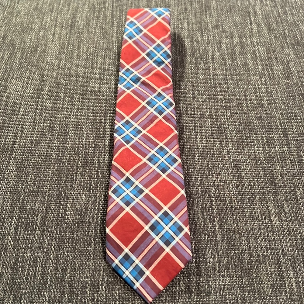 Lands End Youth Red and Blue Plaid Tie